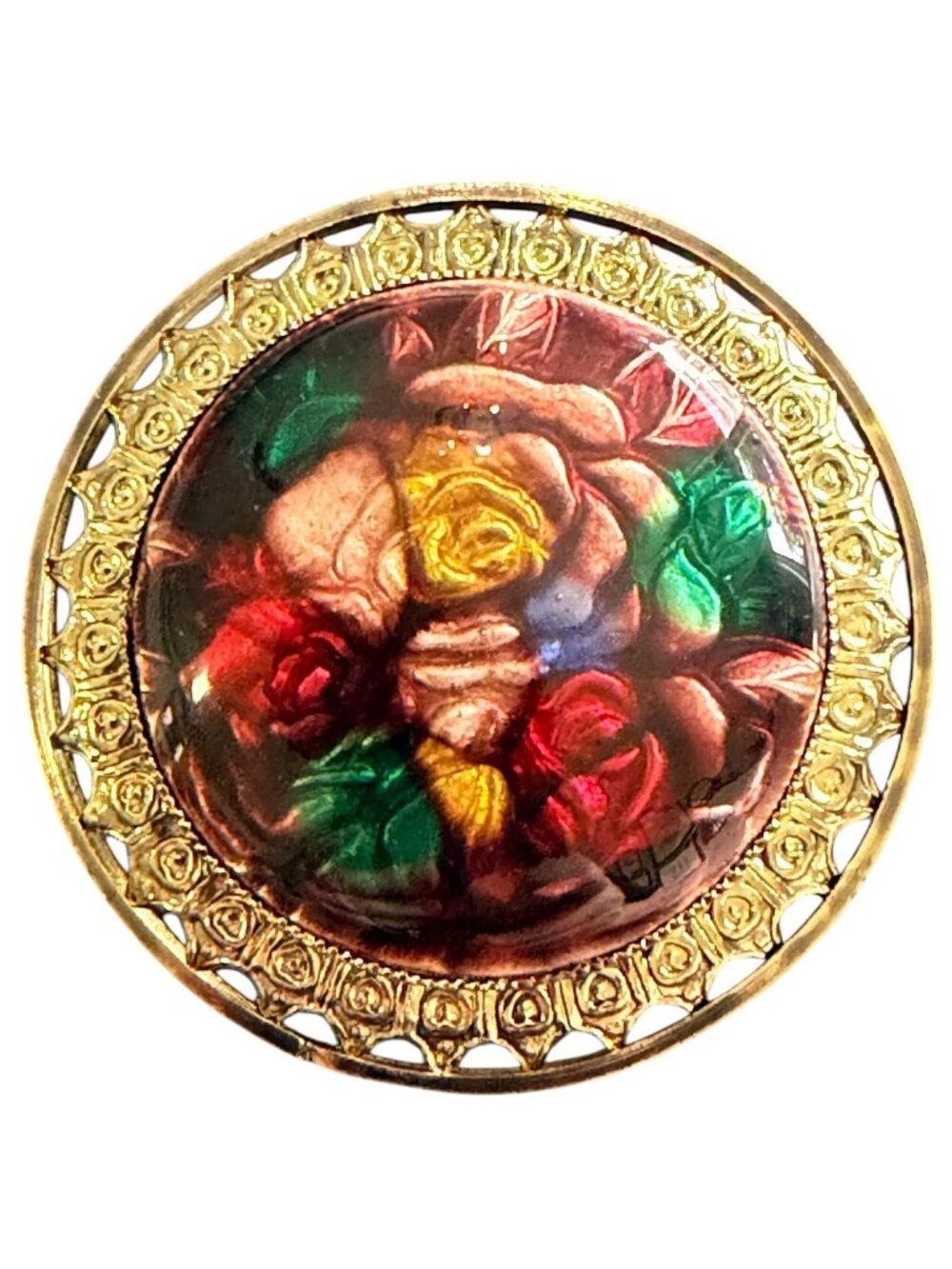 Vintage Reverse Carved Lucite Brooch Gold Tone Floral Pin 1950s New Old Stock
